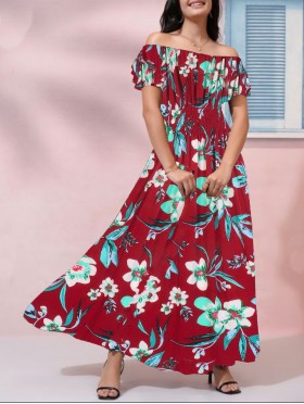 Off-The-Shoulder Floral Print Midi Dress